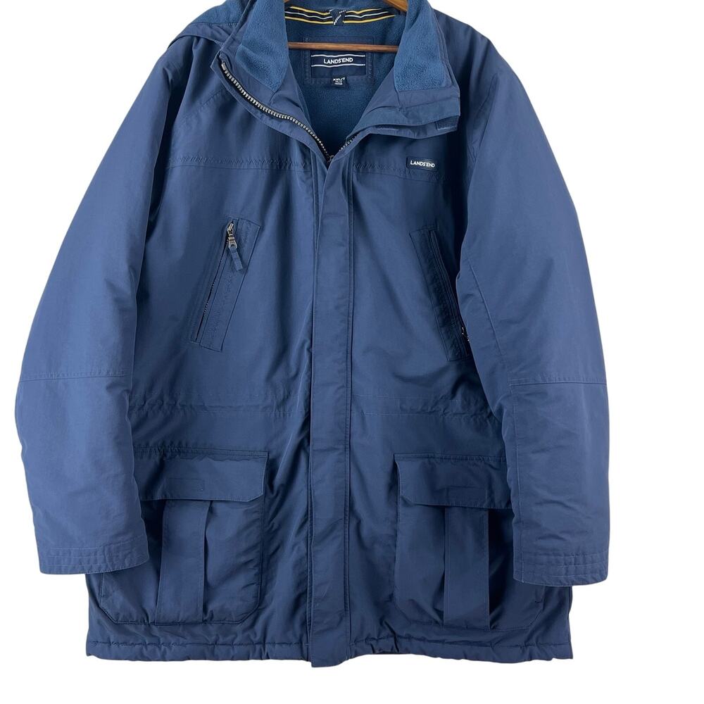 Lands' End Mens Squall Insulated Waterproof Parka XXL Tall Navy Blue